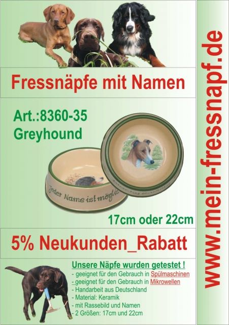 Fressnapf, Hundenapf mit Namen - Greyhound - Haustiere - Freiberg